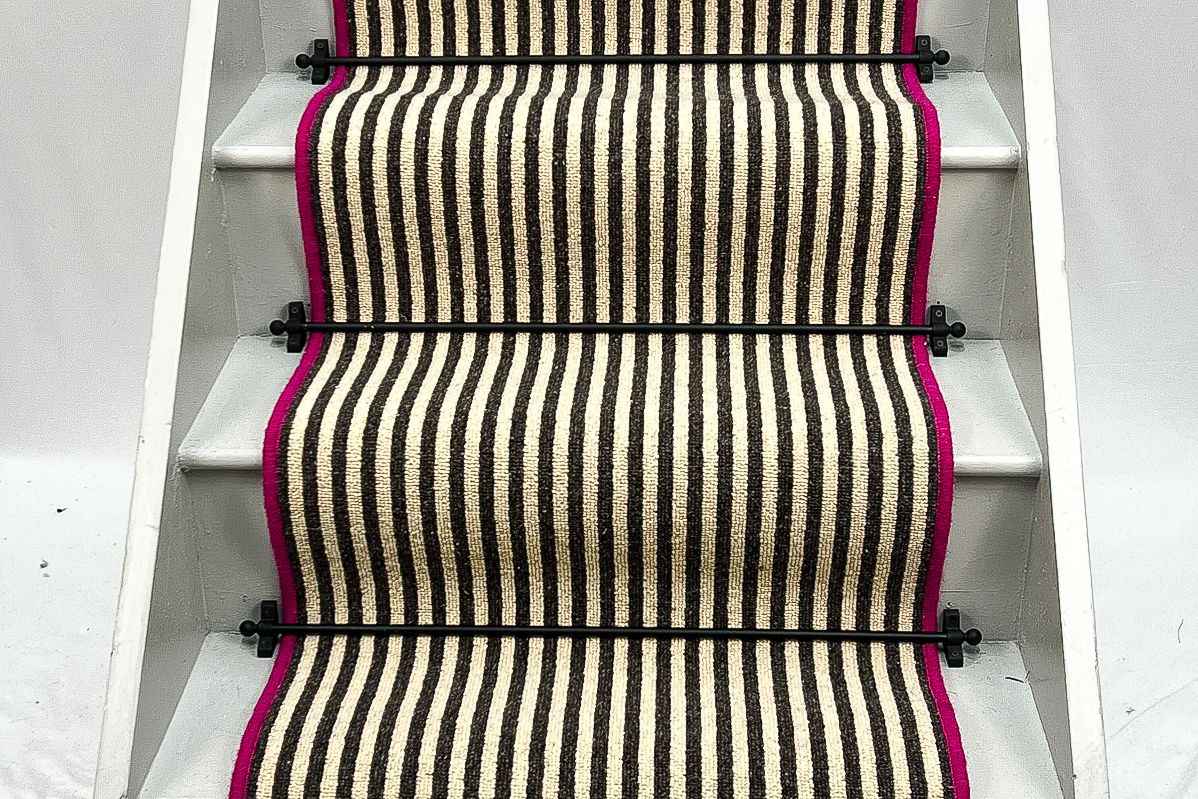 Gatsby Wool Stair Runner with Bright Pink Wool Edge