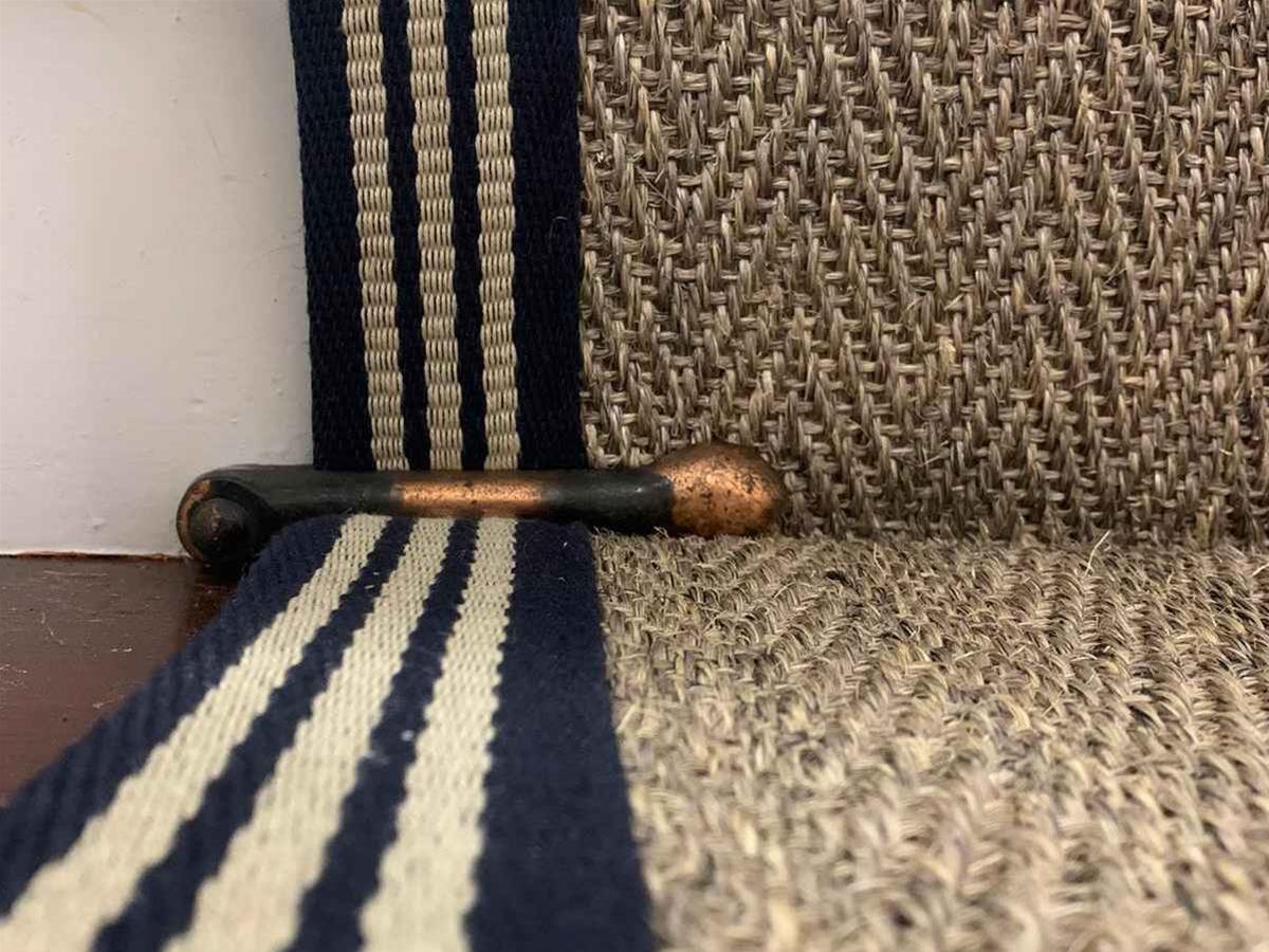 Herringbone Pewter Sisal Carpet with Navy Striped Border