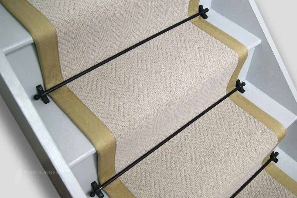 Aran Herringbone Wool Stair Runner with Gold border 58cm x 65m