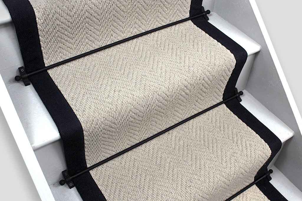 Aran Herringbone Wool Stair Runner with Black Cotton Border