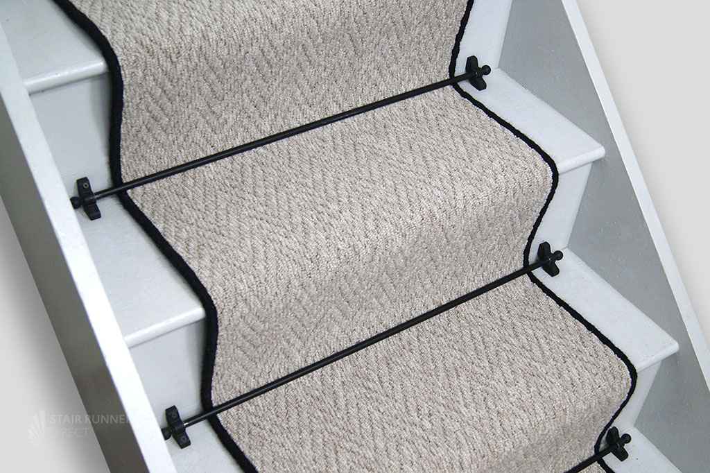 Arizona Pebble Beach Herringbone Stair Runner with Black Wool Edge 650m x 39cm