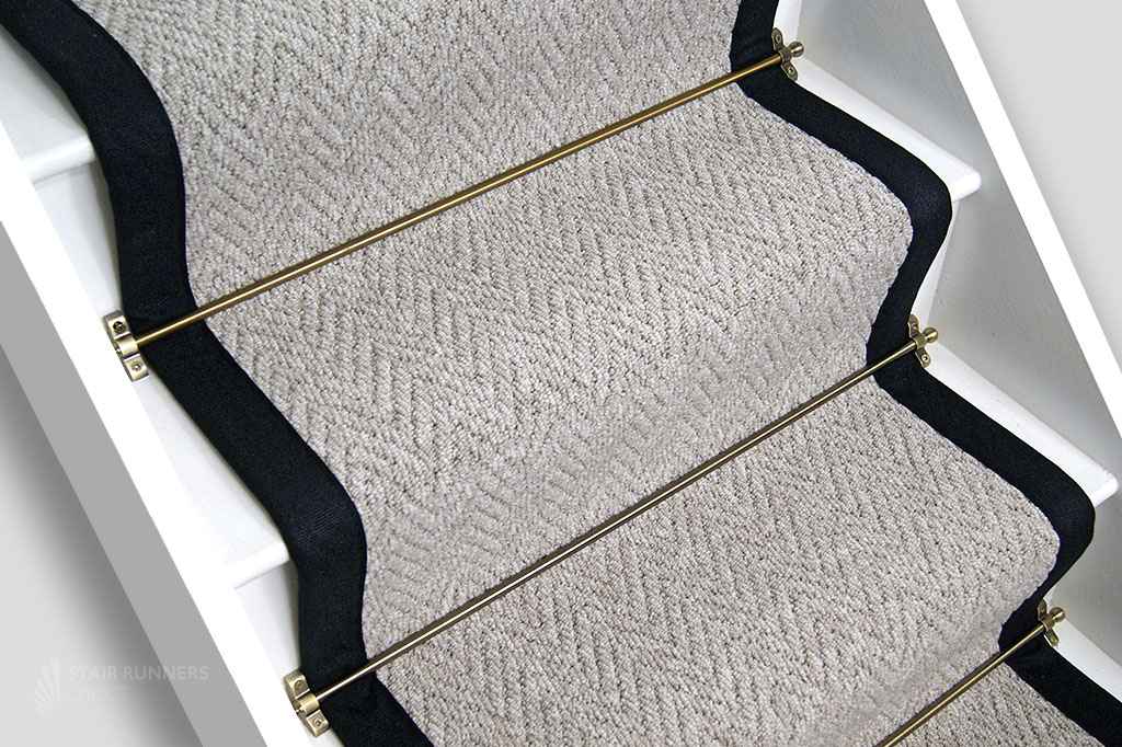 Arizona Pebble Beach Herringbone Stair Runner with Urbane Black Border 650 x 61cm