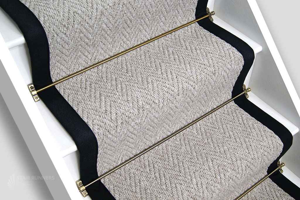 Arizona Pebble Beach Herringbone Stair Runner with Black Cotton Border 7m x 54cm
