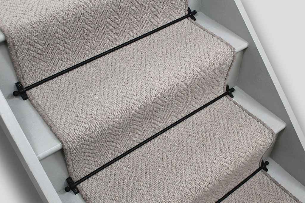 Purbeck Herringbone Wool Stair Runner with Light Grey Wool Edge 7m x 60cm