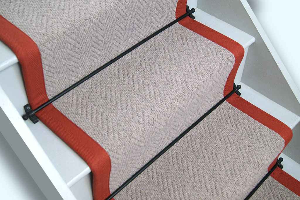 Autumn Warmth Herringbone Wool Stair Runner with Burnt Orange Cotton Border