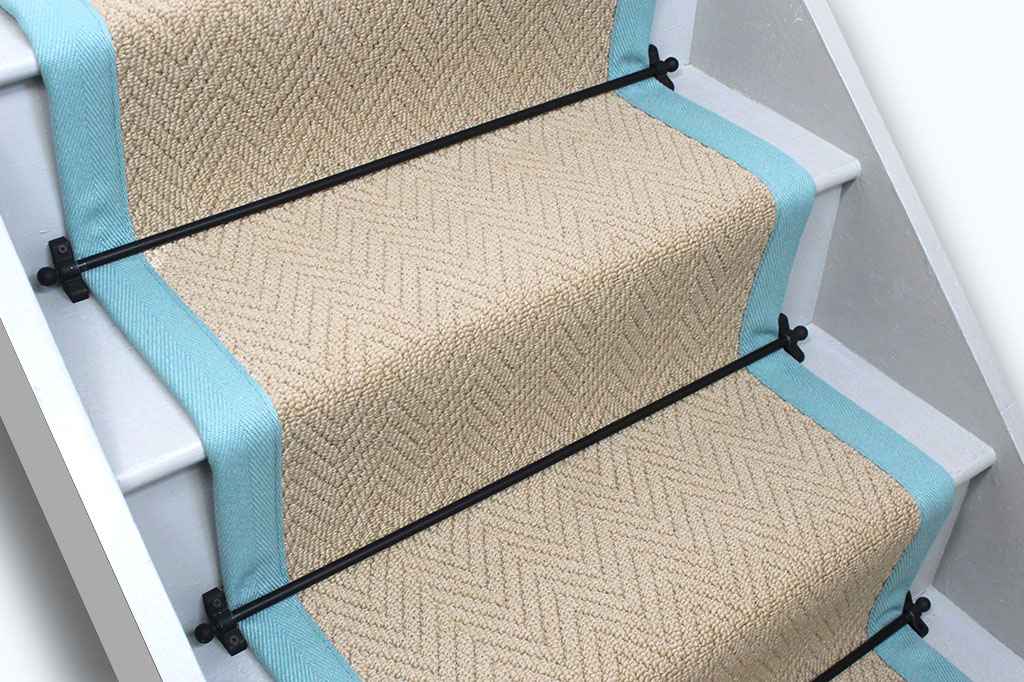 Baileys Herringbone Stair Runner with Sky Border