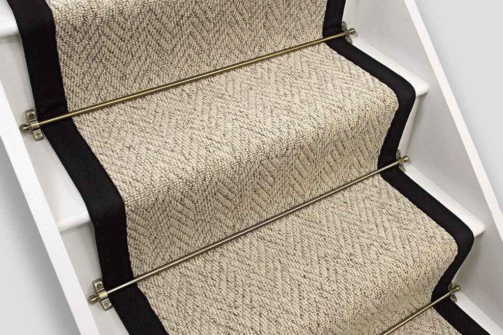 Country Herringbone Biscotti Stair Runner with Black Border 7m x 57cm