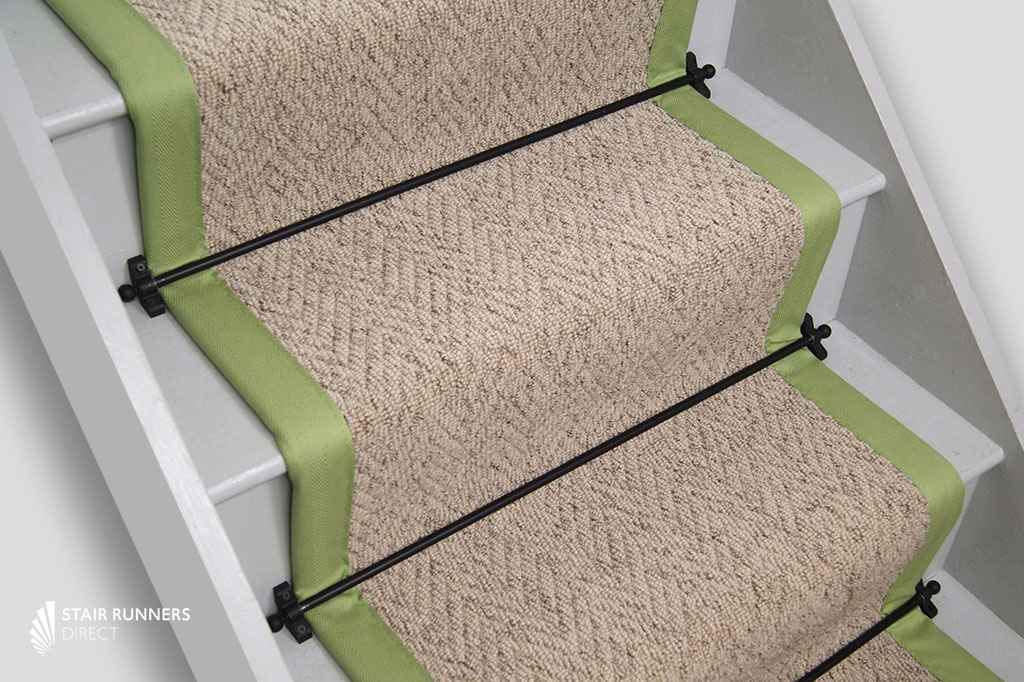 Country Herringbone Biscotti Stair Runner with Lawn green border 7m x 60cm