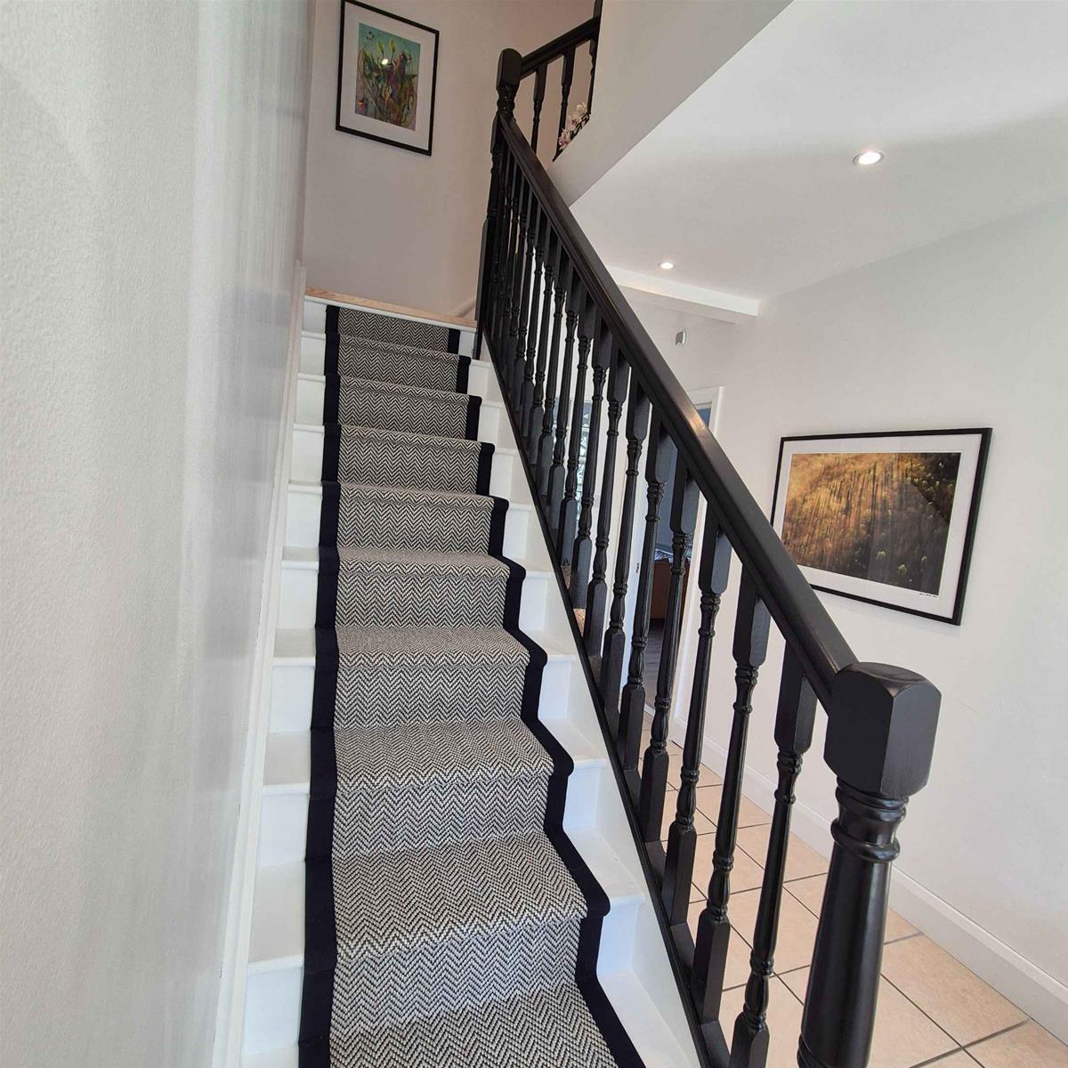 Boston Cotton Herringbone Stair Runner with Black 5cm Cotton Border 7m x 60cm
