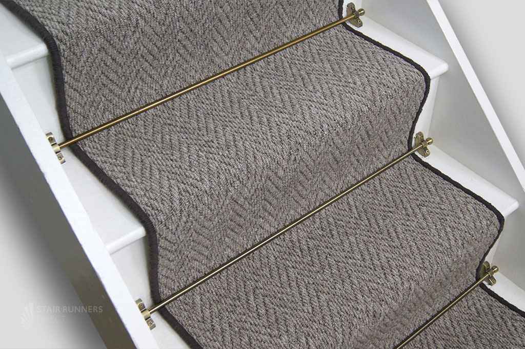Arizona Cappuccino Herringbone Stair Runner with Brown Wool Edge