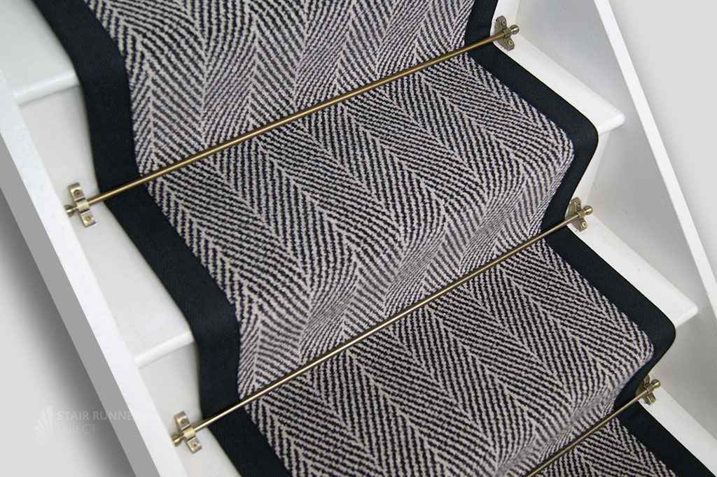 Fairfield Chevron Clotted Cream Stair Runner with Black Border 7m x 61cm