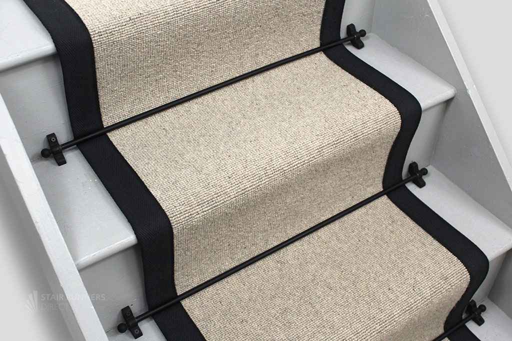 Glen Loop Wool Coir Stair Runner with Black Border 6m x 55cm