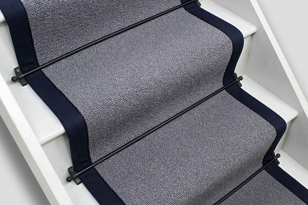 Country House Grey Shingle Stair Runner With Navy Cotton Border 7m x 60cm