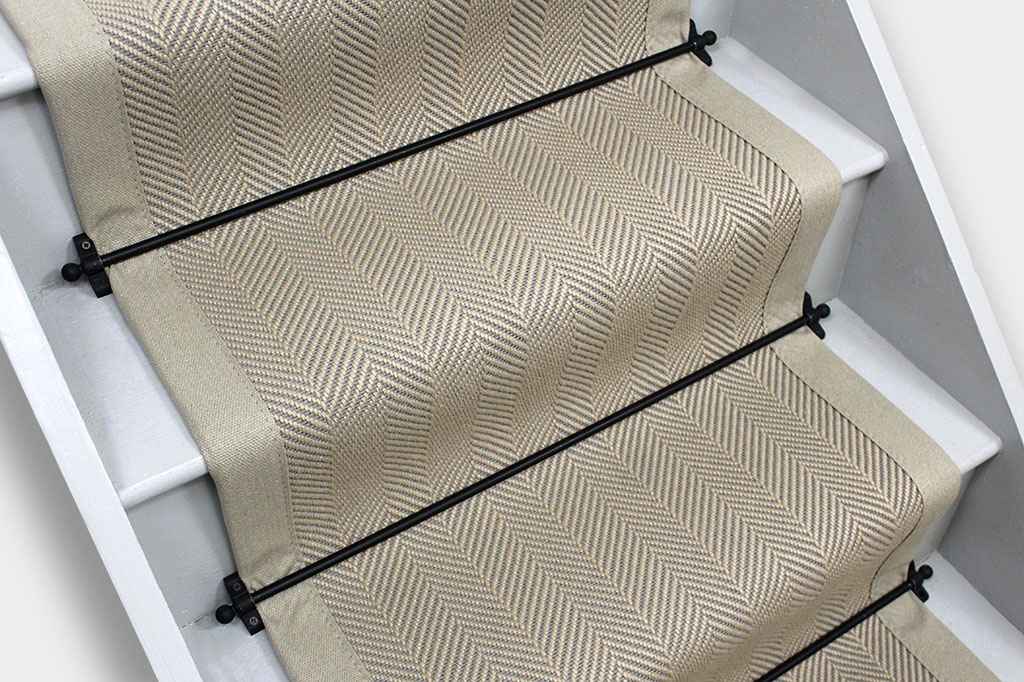 Deco Flatweave Jacquard Marmot Stair Runner With Linen Cotton Border