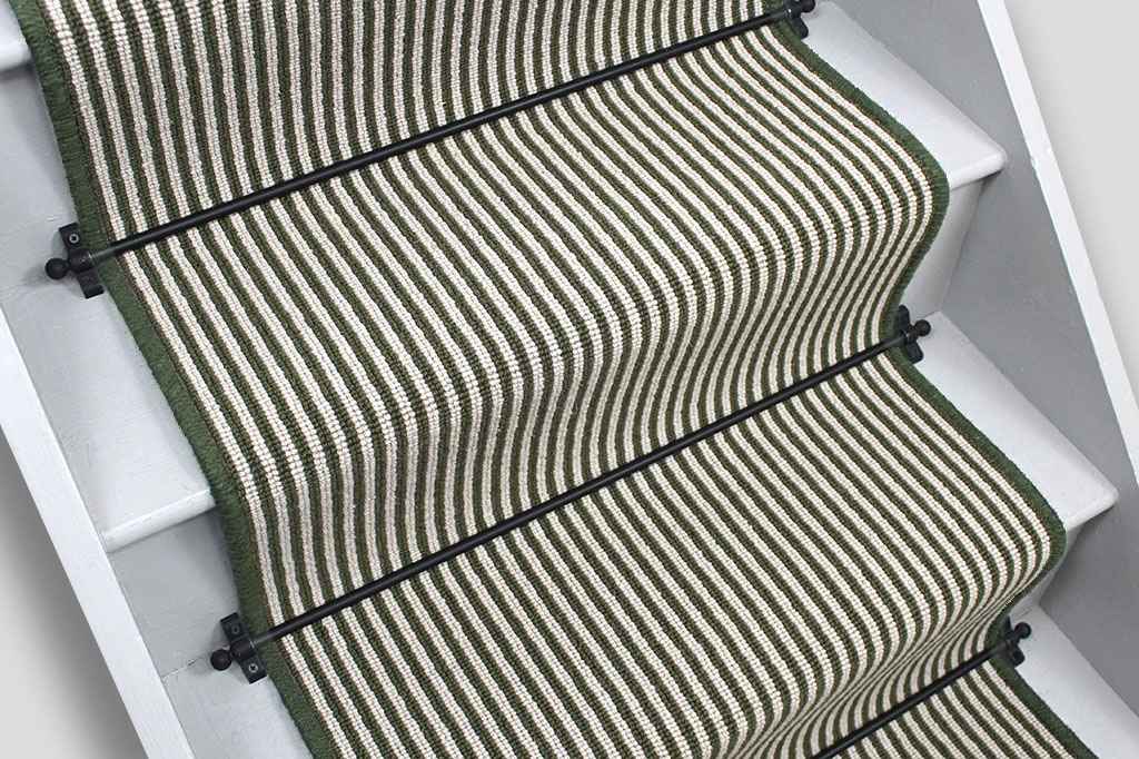 Deco Collection Green Striped Stair Runner with Green Wool Edge 650cm x 41cm