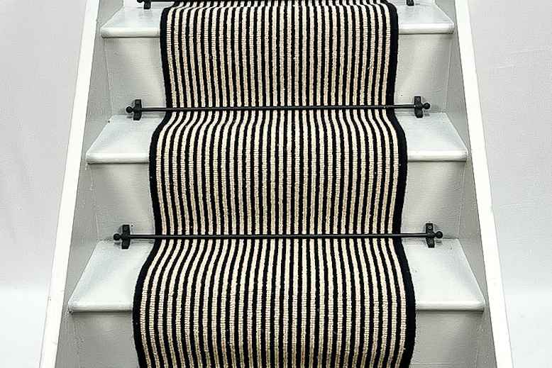 Magpie Striped stair runner with Black wool edge
