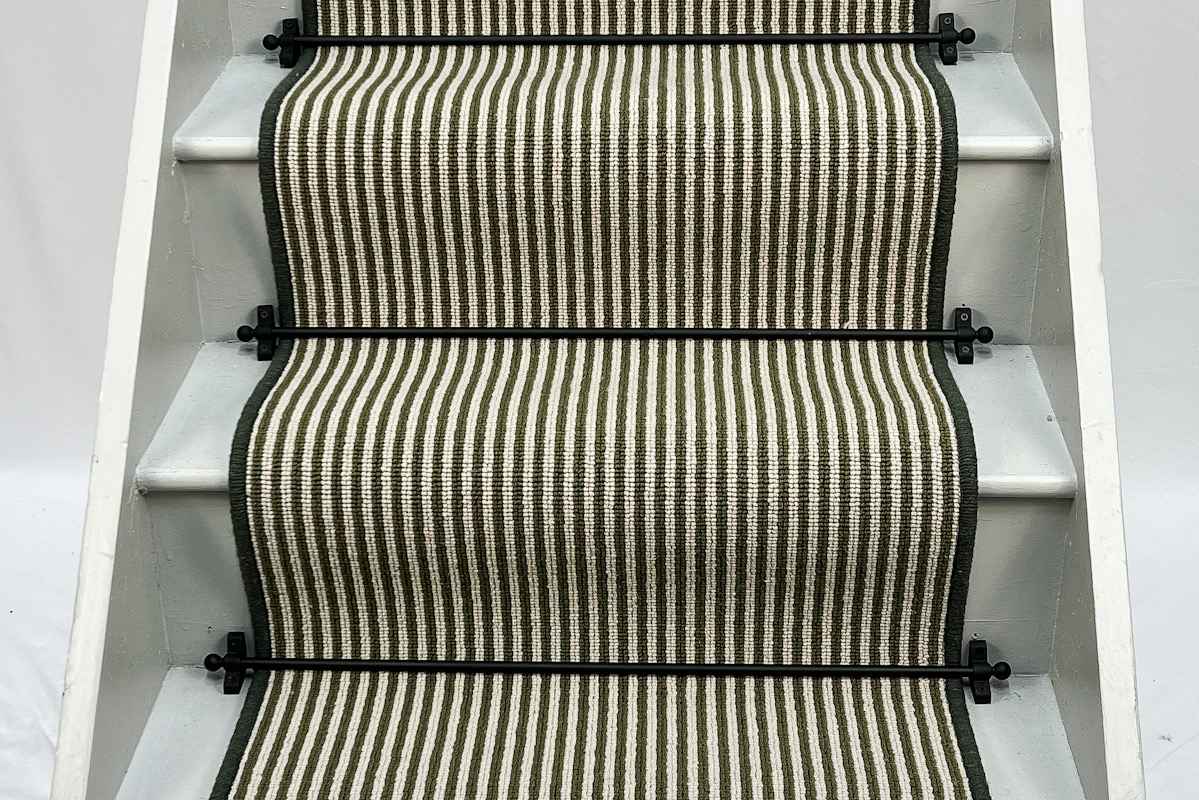 Deco Collection Green Striped Stair Runner with Green Wool Edge