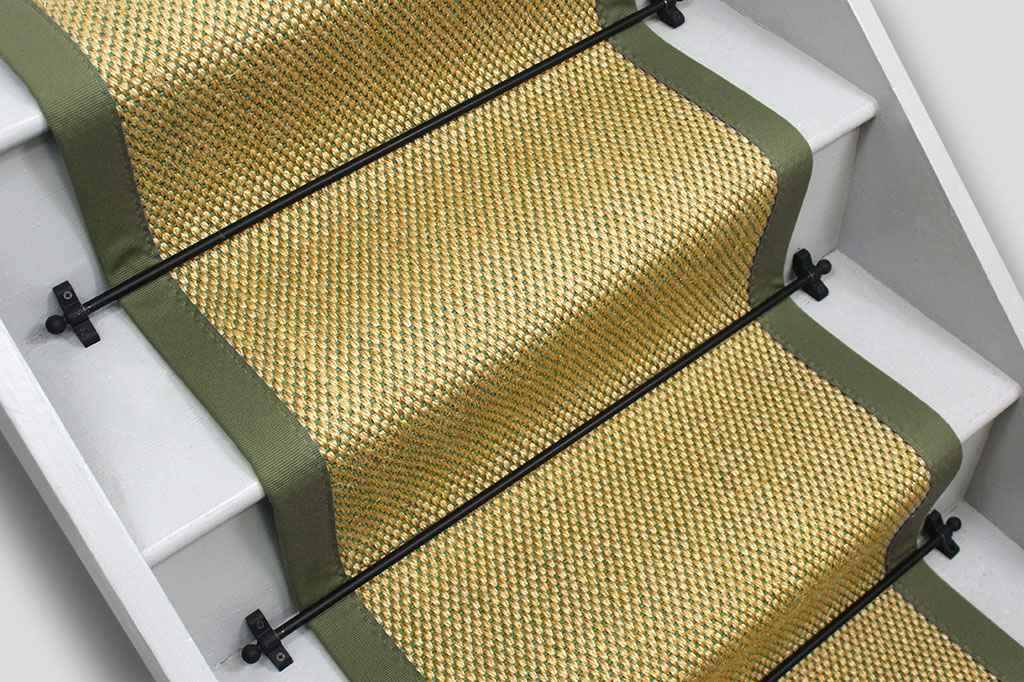 Forest Green Sisal Stair Runner with Hunter Green Cotton Border 10m x 60cm