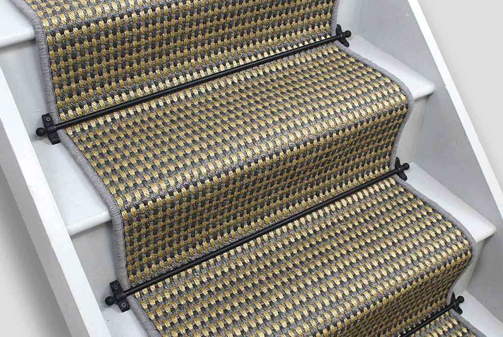 Fossil Basketweave sisal stair runner with Grey Wool Edge