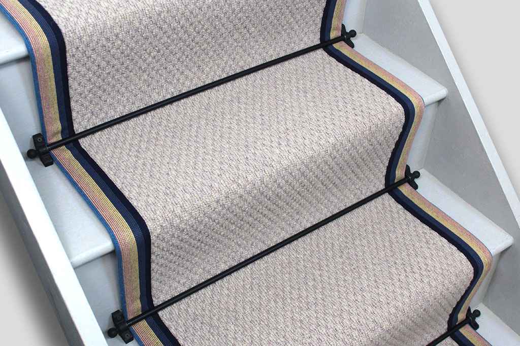 French Grey Small Boucle wool Stair Runner with Stuttgard Border 