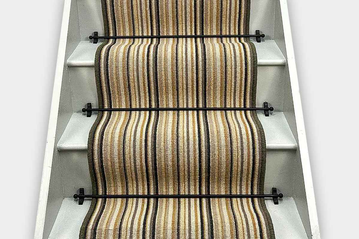 French Mustard Wool Boucle stair runner with Brown 1cm Wool Edge 7m x 60cm