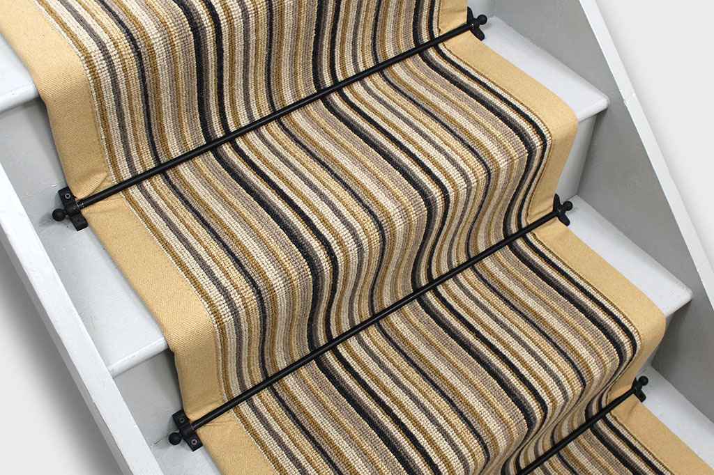 French Mustard Wool Boucle Stair Runner With Gobi Cotton Border 690cm x 60cm