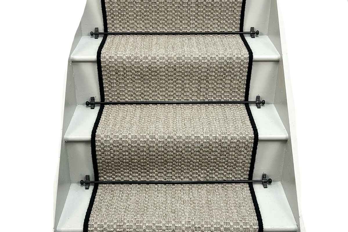 Associated Weavers Manaus Greige Stair Runner with Black Wool Edge