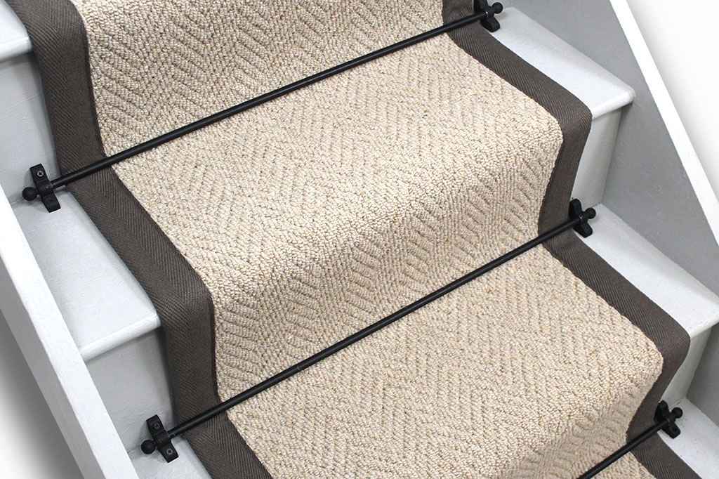 Hardwick Herringbone Wool Stair Runner with Taupe Cotton Border