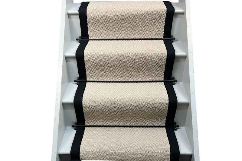 Harrison Cream Herringbone Stair Runner with Black Border