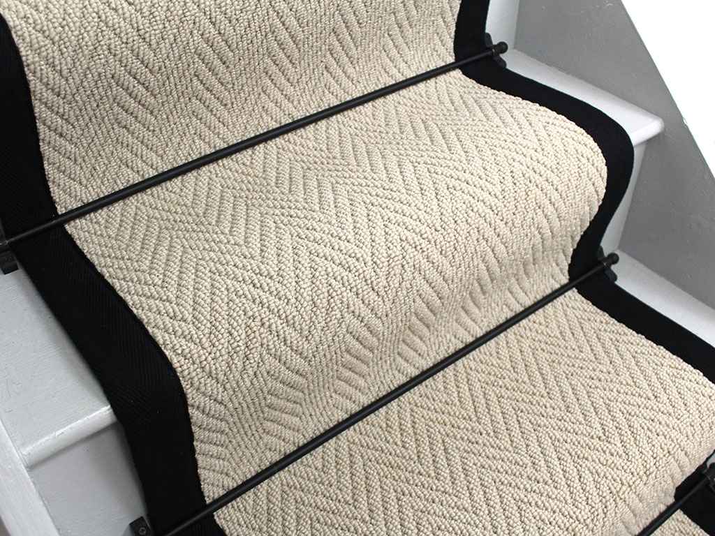 Harrison Cream Herringbone Stair Runner with Black Border