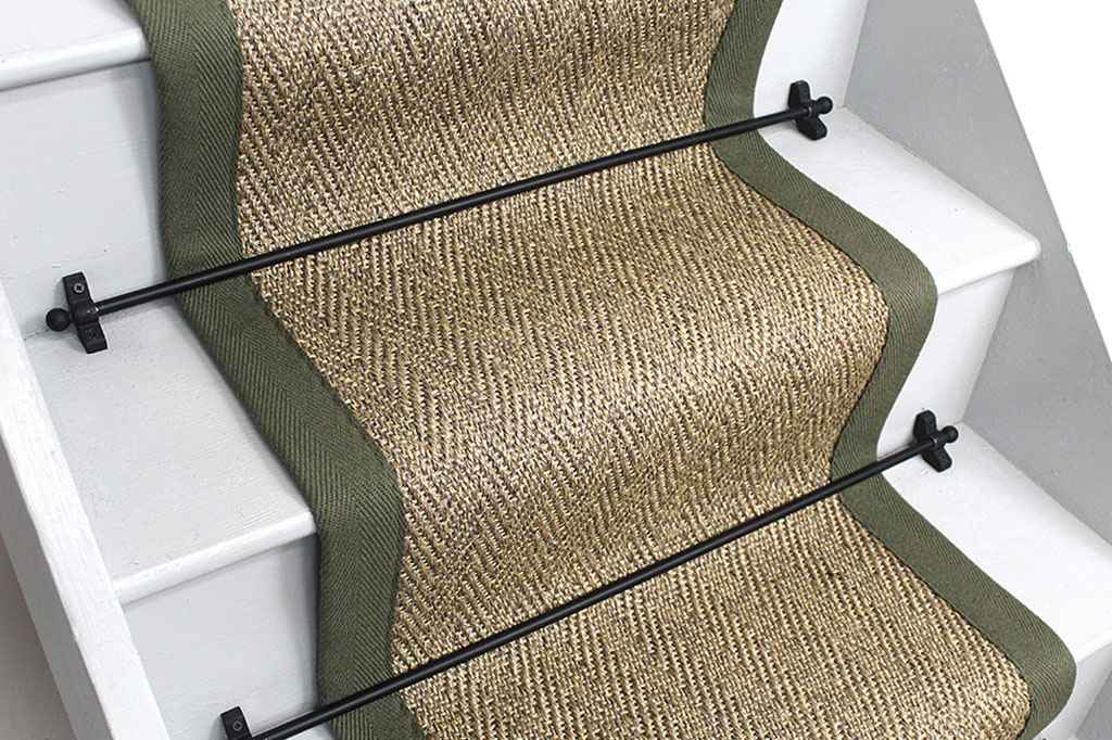 Herringbone Pewter Sisal Stair Runner with Pickle Border