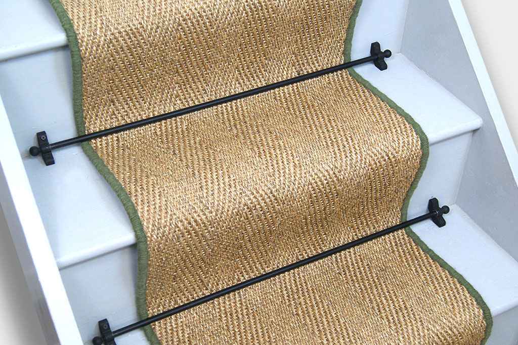 Honey Herringbone Sisal Stair Runner with Green Wool Edge