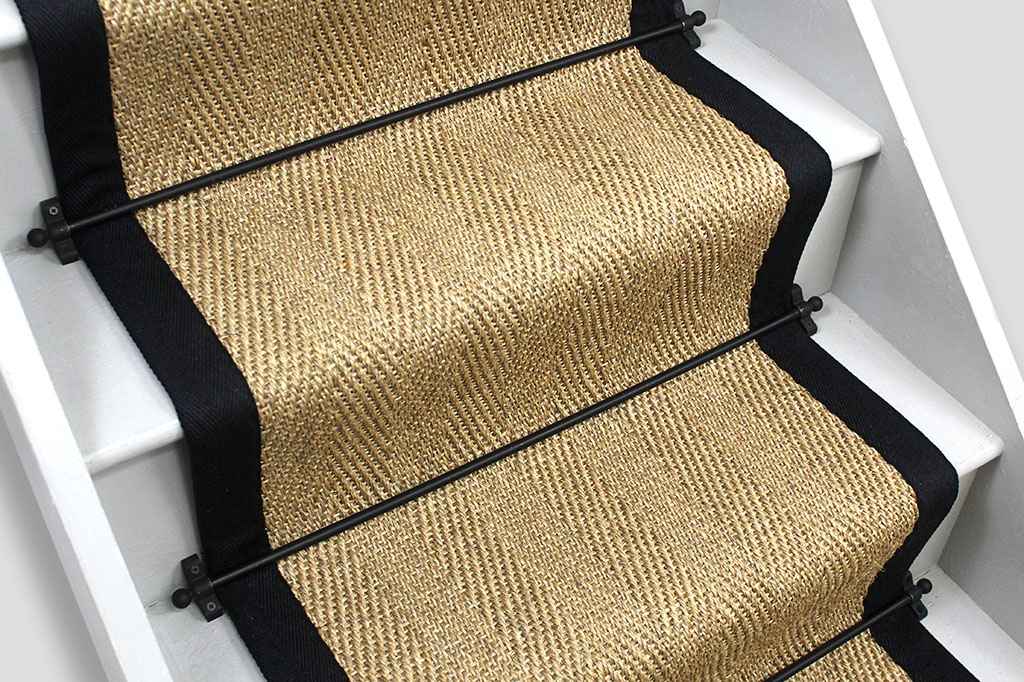 Honey Herringbone Sisal Stair Runner with Black Cotton Border 7m x 45cm