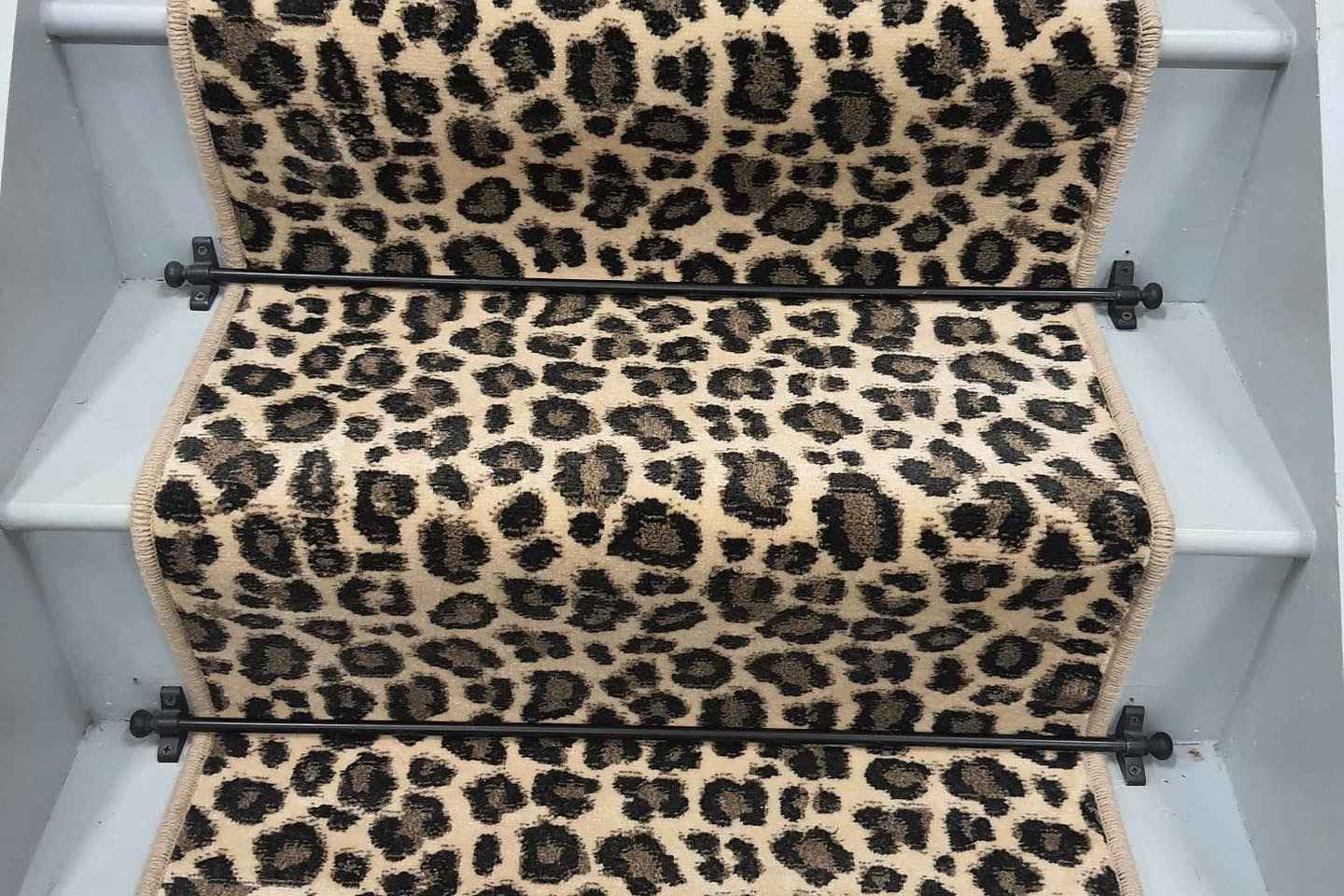 Leopard Stair Runner with Wool Edge