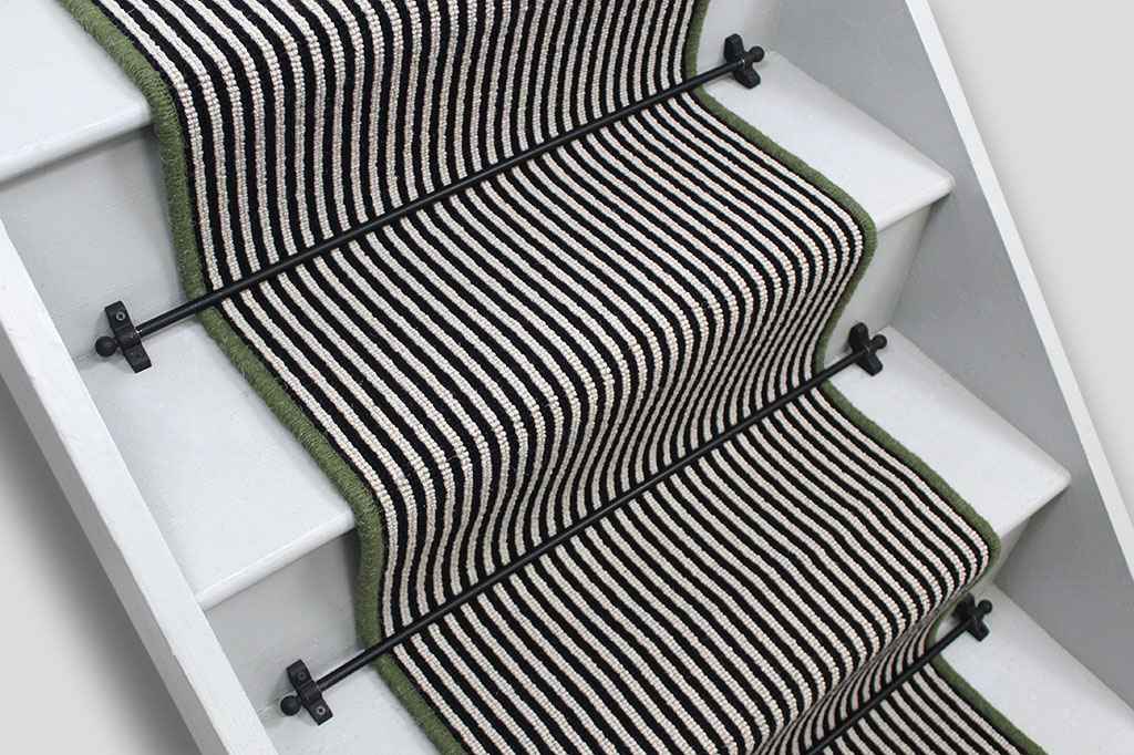 Magpie Striped Stair Runner With Green Wool Edge 7m x 50cm