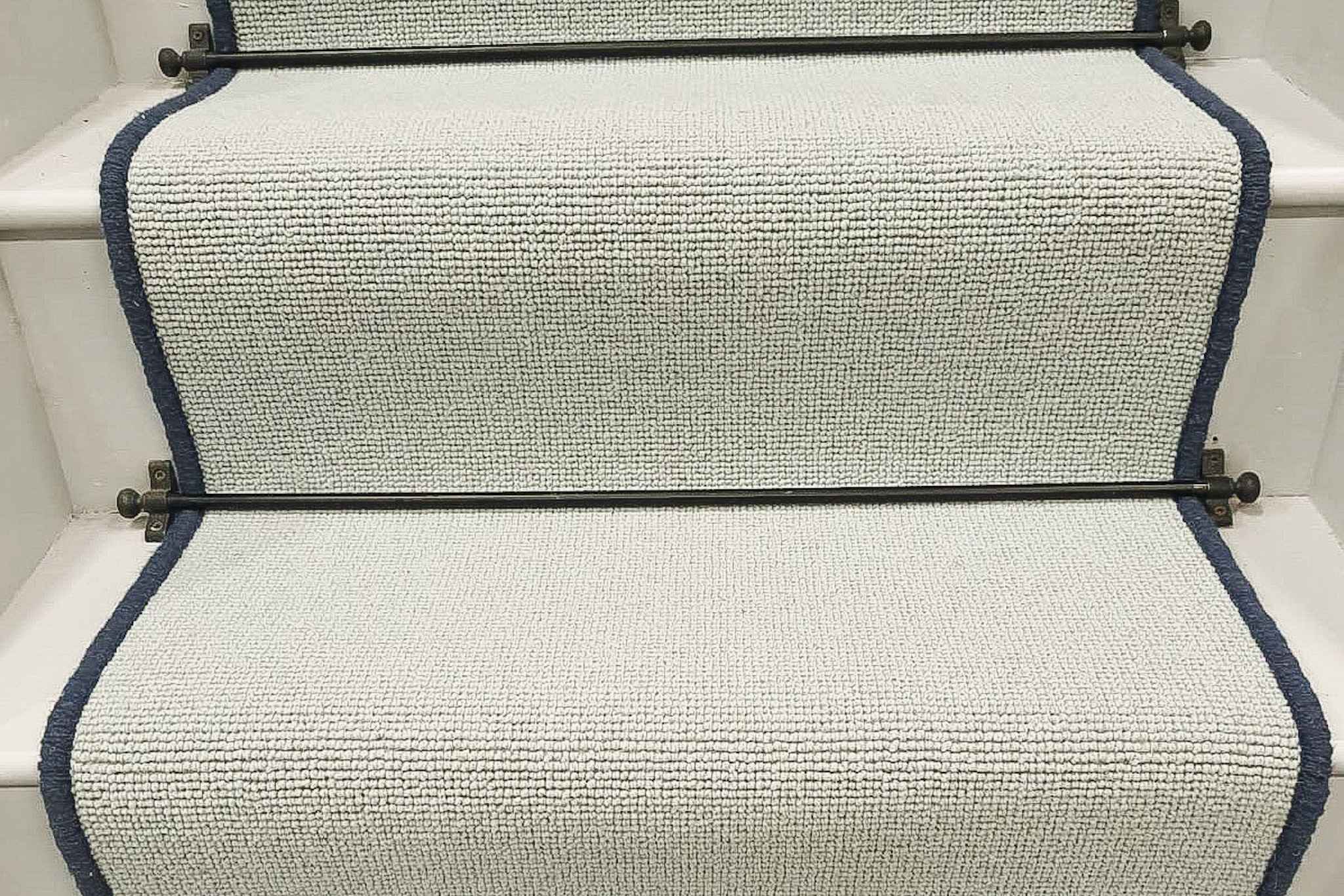 Misty Wool Small Boucle Stair runner with Navy wool edge