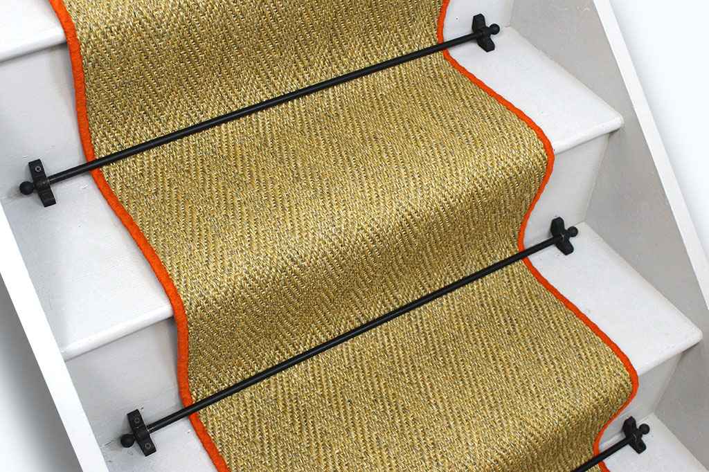 Oatmeal Herringbone Sisal Stair Runner with Orange Wool Edge 5m x 50cm