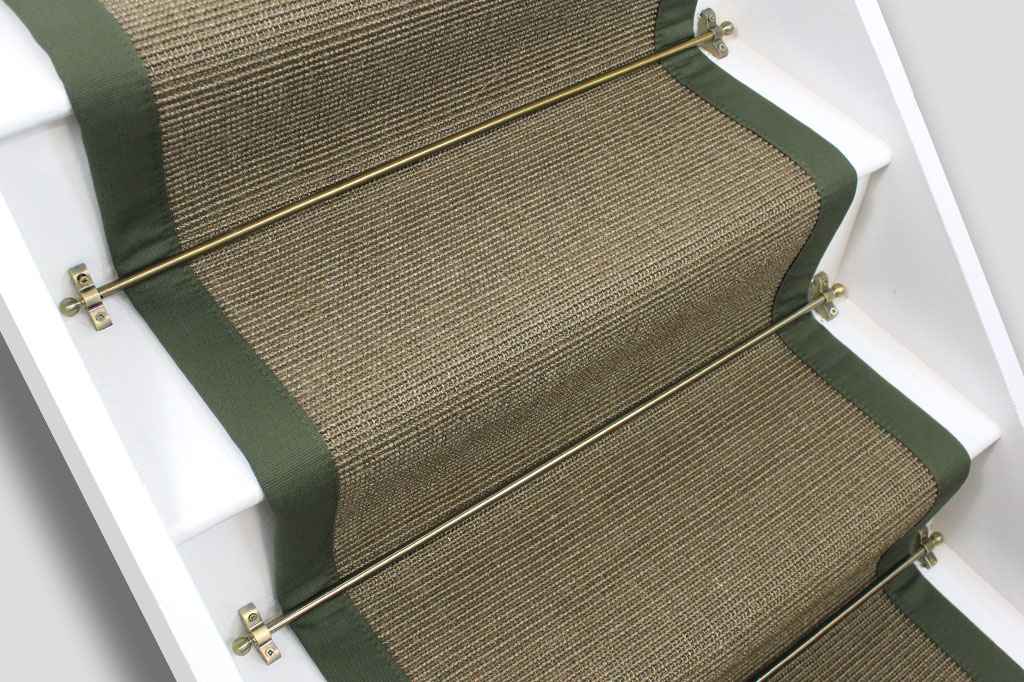 Olive Mini Sisal Stair Runner with Hunter Green Border 7m x 61cm