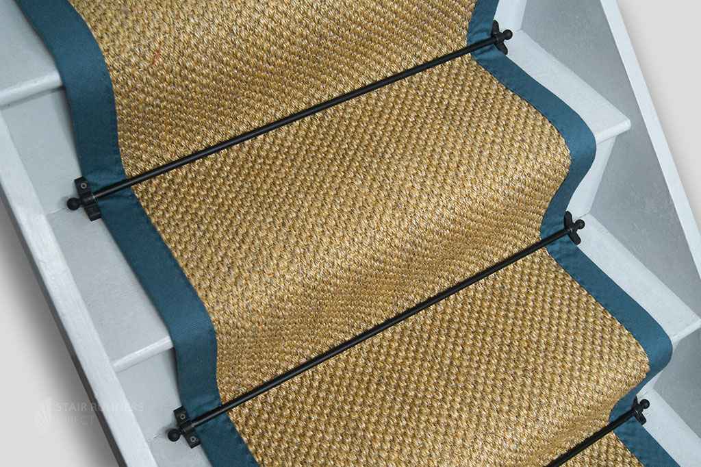 Oriental Natural Sisal Stair Runner with Steel Blue border 568cm x 60cm