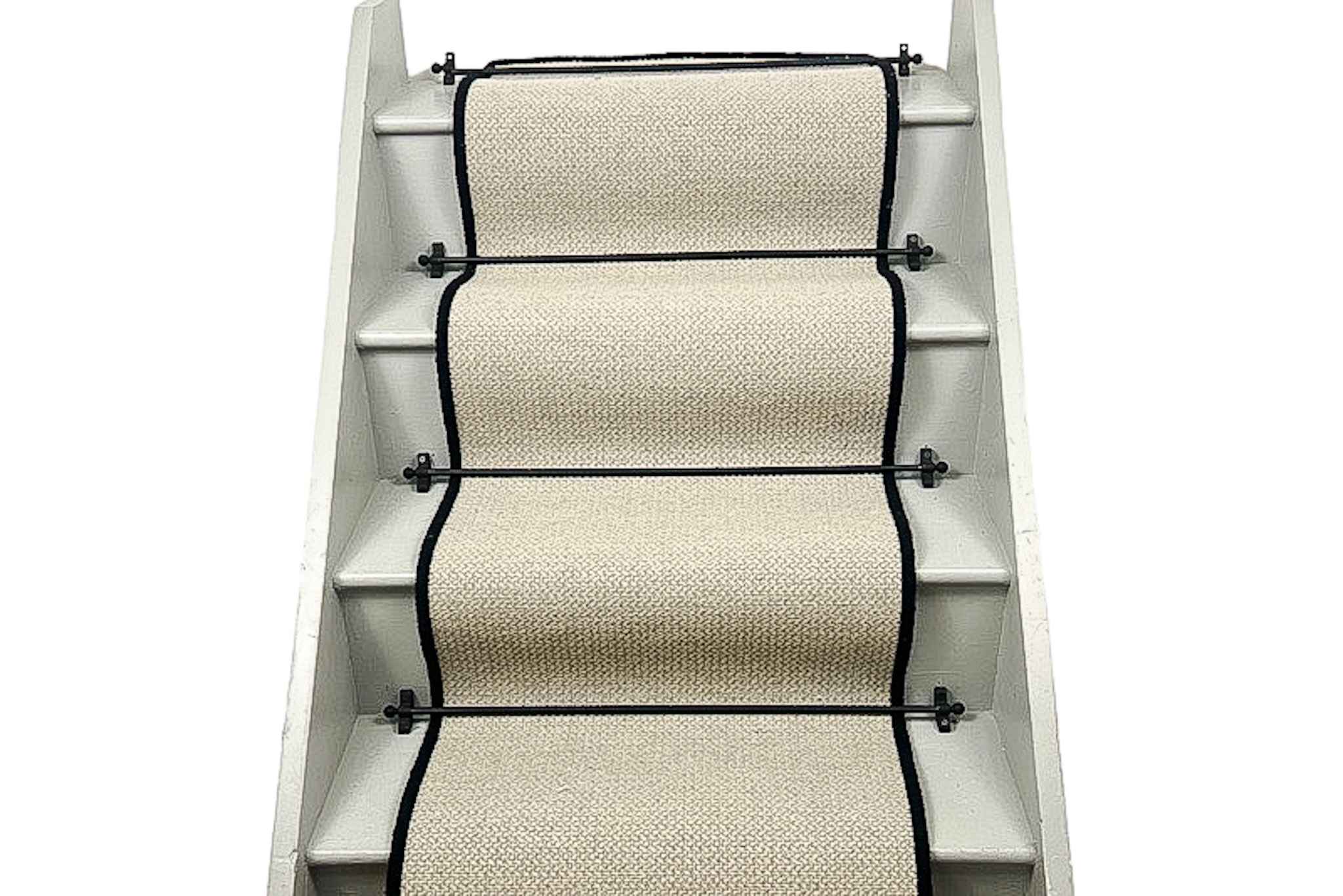 Pearl Wool Flatweave Stair Runner with Black Wool Edge