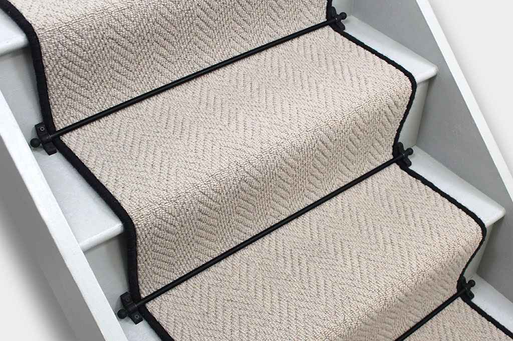 Purbeck Herringbone Wool Stair Runner With Black Wool Edge 630cm x 60cm