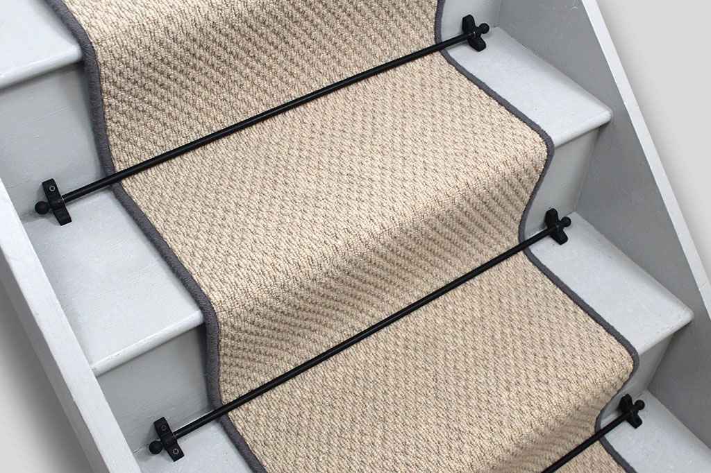 Regency Wool Boucle Stair Runner with Grey Wool Edge 7m x 50cm