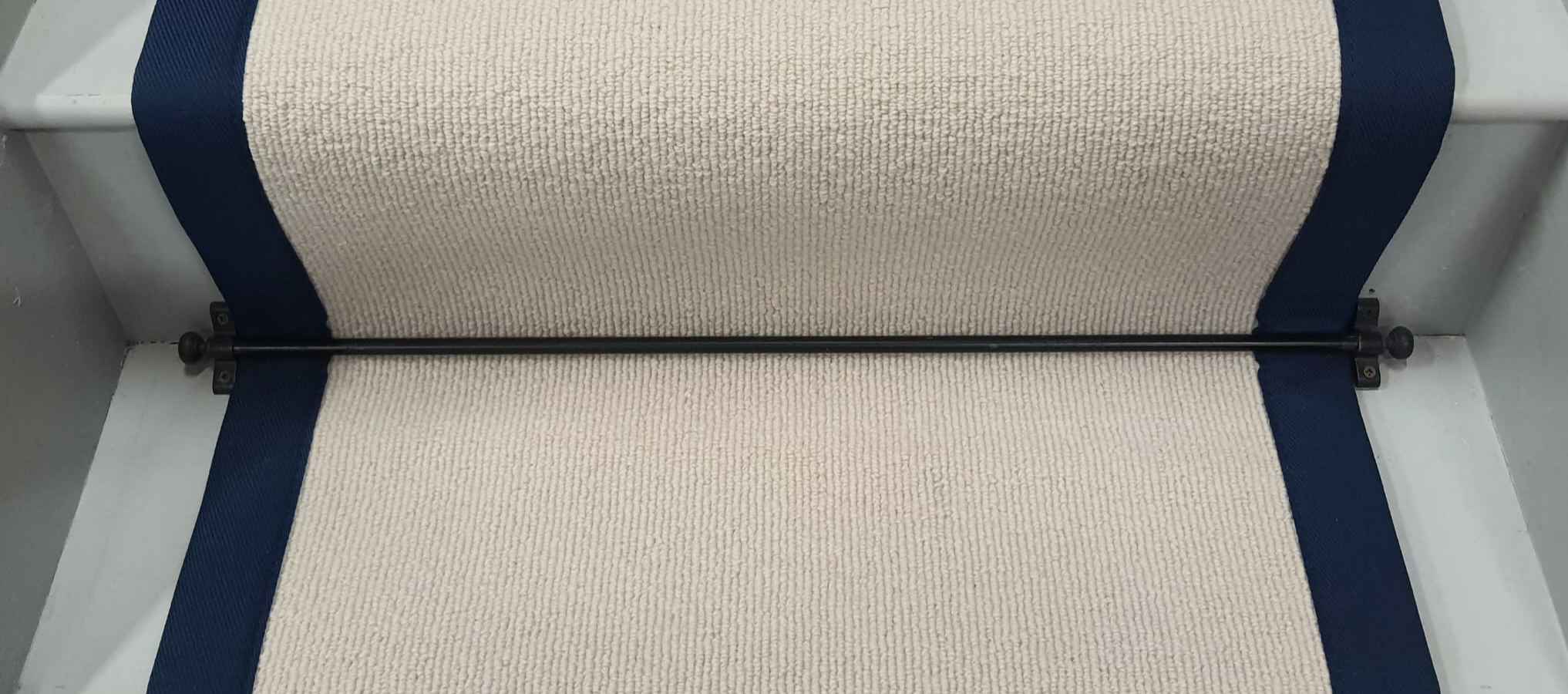 Natural Rib Oyster Hessian Wool Carpet with French Rose Cotton Border 760cm x 49cm