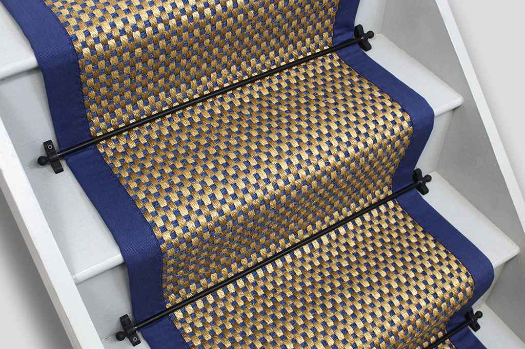 Royal Basketweave sisal stair runner with Blue Border 7m x 50cm