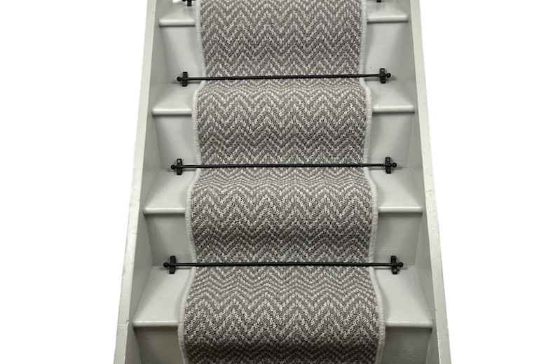 Atlantic Herringbone Seal Stair Runner with Light Grey Wool Edge