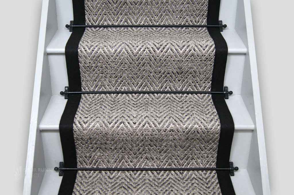Nature Flatweave Herringbone Slate Stair Runner with Robust Urbane border 6m x 60cm