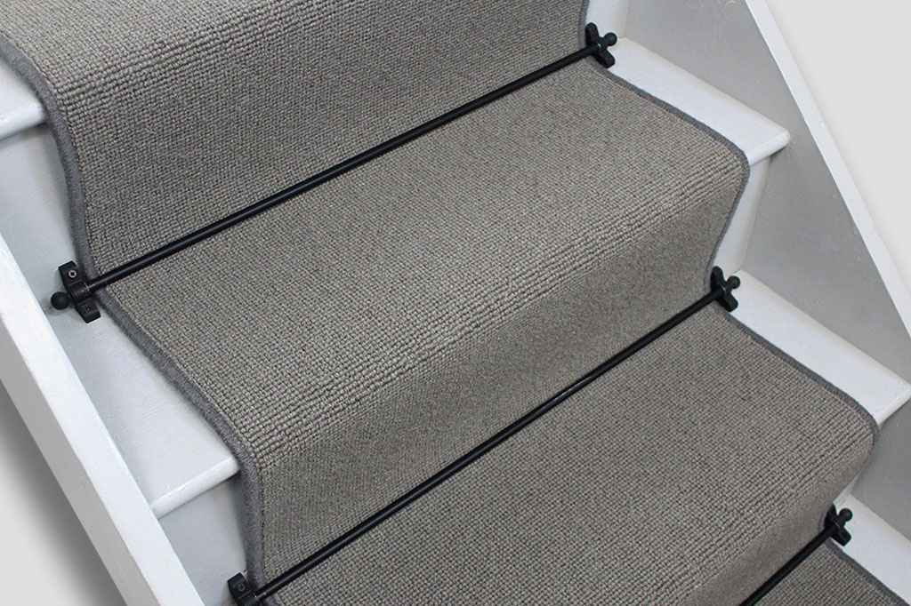 Smoke Small Boucle Wool Stair Runner with Grey Wool Edge 610cm x 59cm