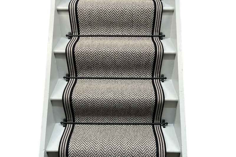 Boston Taupe Herringbone Stair Runner with Brockton Striped Border