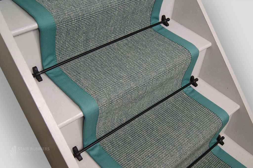 Teal Mini Sisal Stair Runner withTeal Cotton Border 7m x 55cm