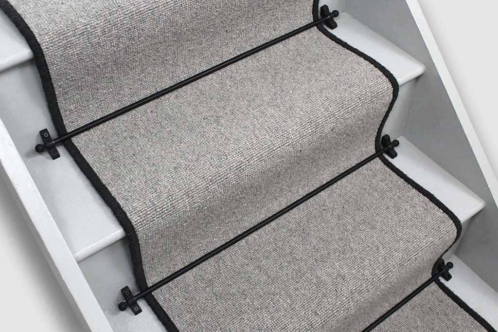 Glen Loop Wool Tungsten Stair Runner With Charcoal Wool Edge 7m x 57cm